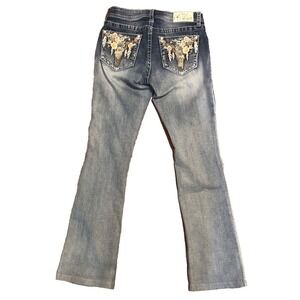 Grace‎ in LA Women's 26 Western Floral SteerHead Embroidered Bootcut Jeans Rare